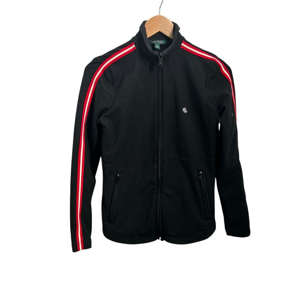 Ralph Lauren RetroTrack Jacket Black With Red & White Side Stripes Women's Small